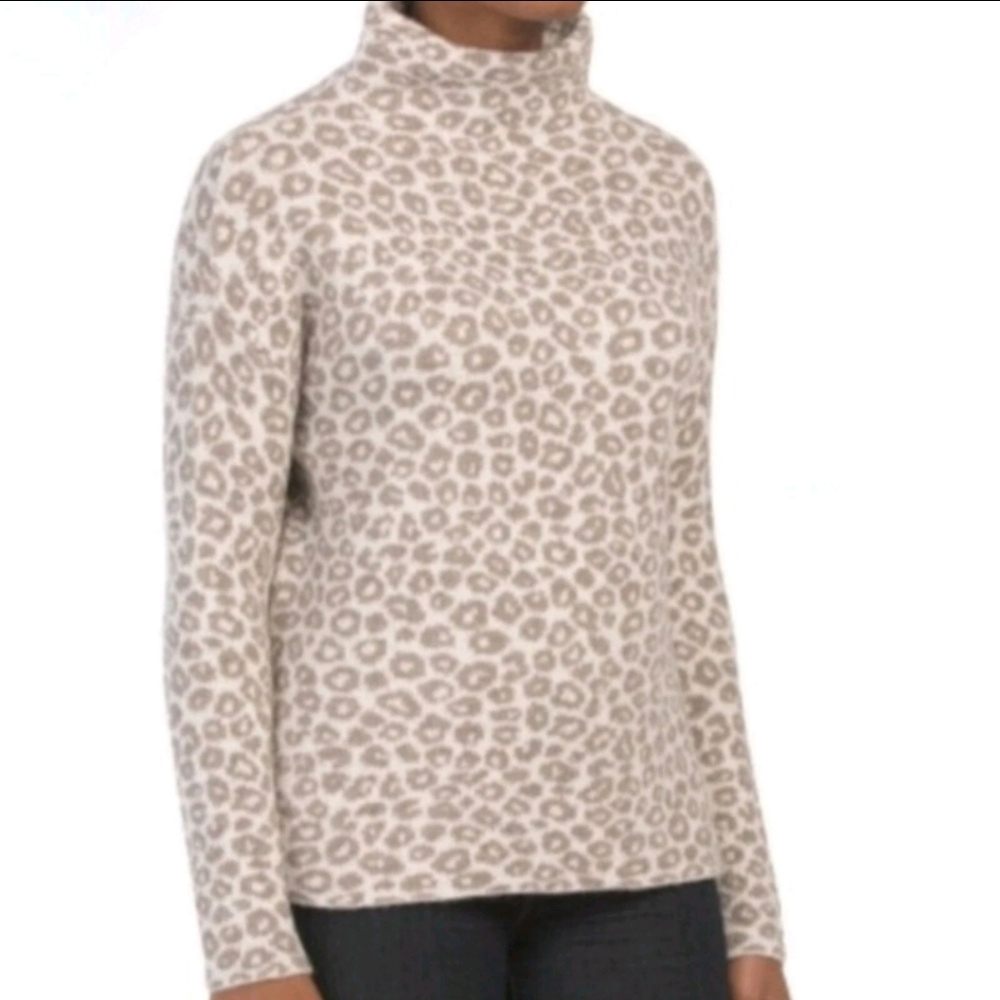 Christian Siriano Animal Print Leopard Cheetah Tan Cream Sweater Mockneck Sise S